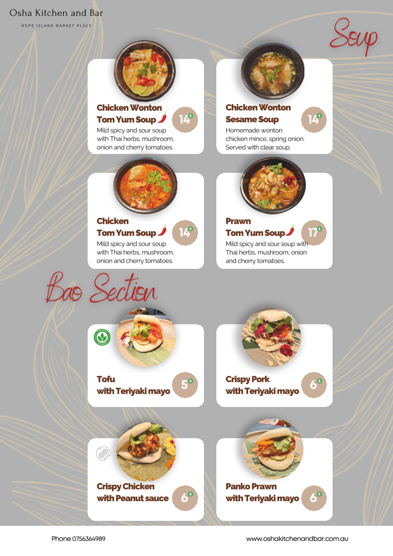 Menu, Osha Kitchen & Bar