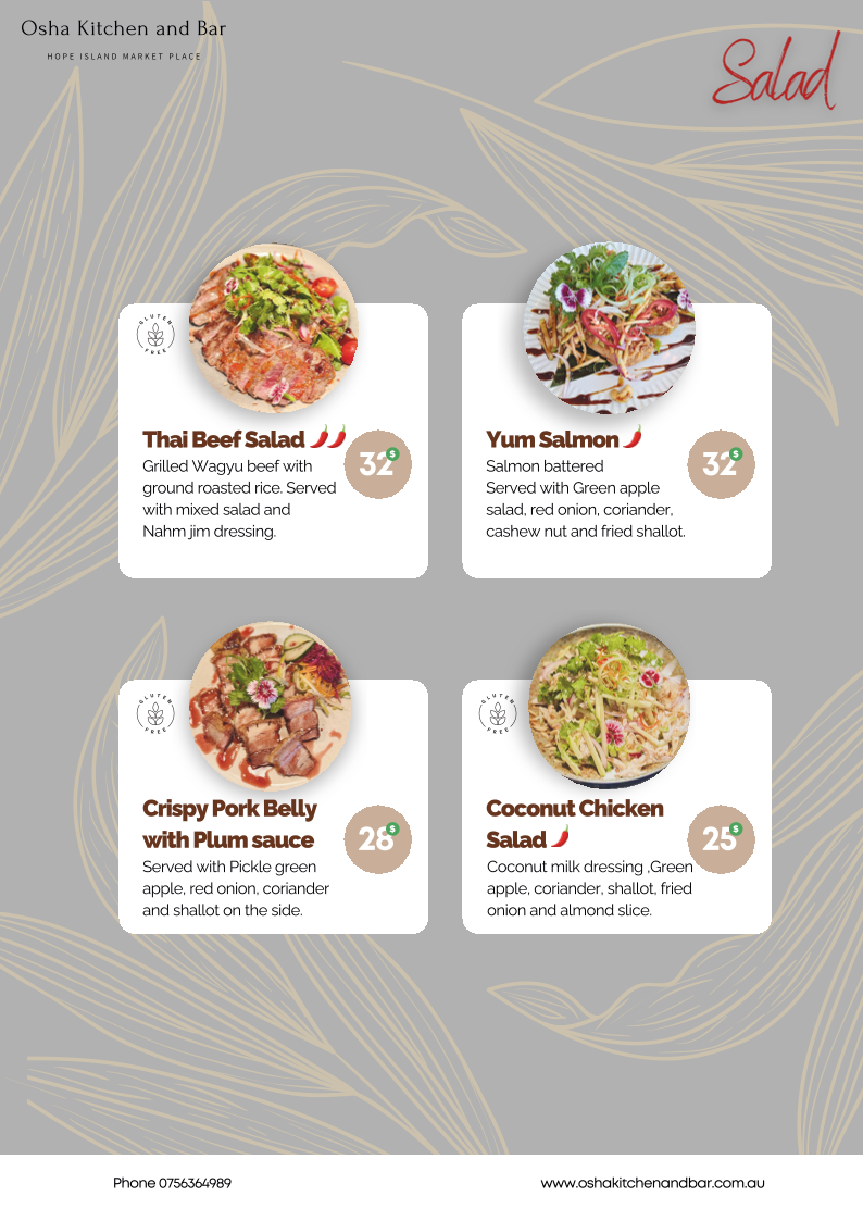 Menu, Osha Kitchen & Bar