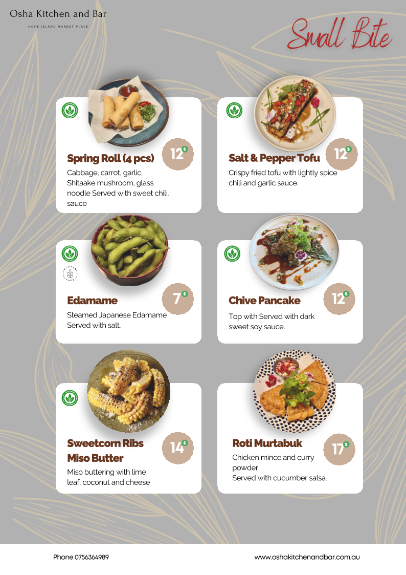 Menu, Osha Kitchen & Bar