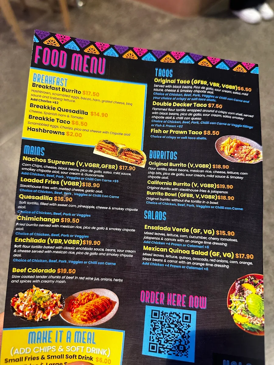 Menu, Hola Mexico QV Melbourne
