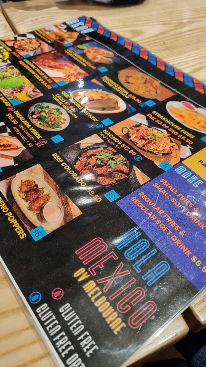 Menu, Hola Mexico QV Melbourne