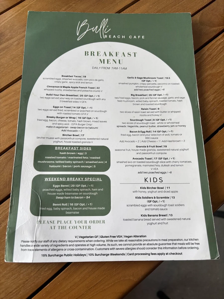 Menu, The Corner Grounds