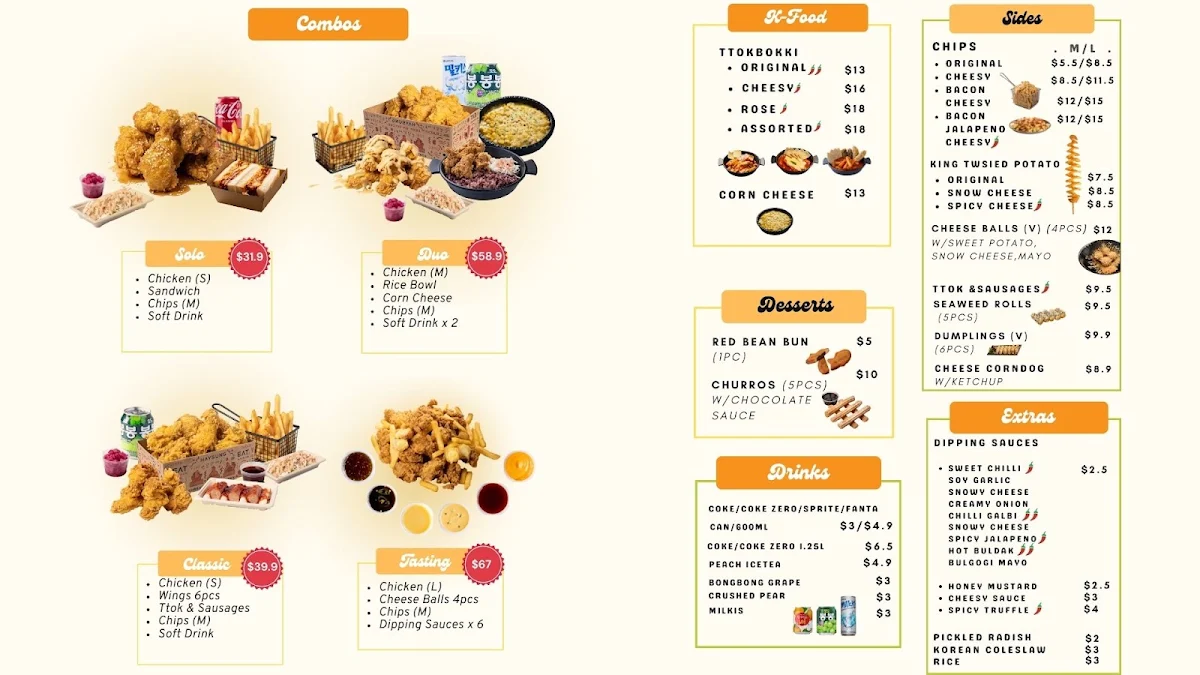 Menu, Haysung Korean Fried Chicken Springvale