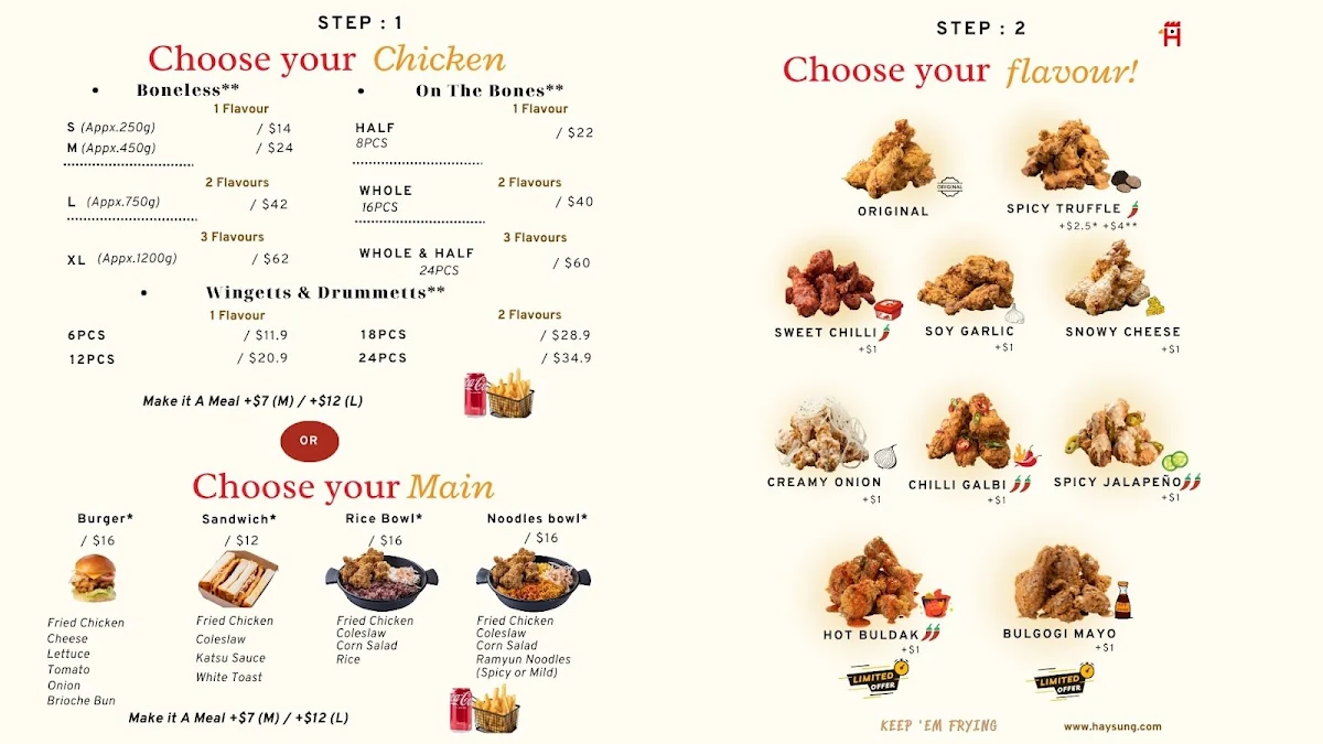 Menu, Haysung Korean Fried Chicken Springvale