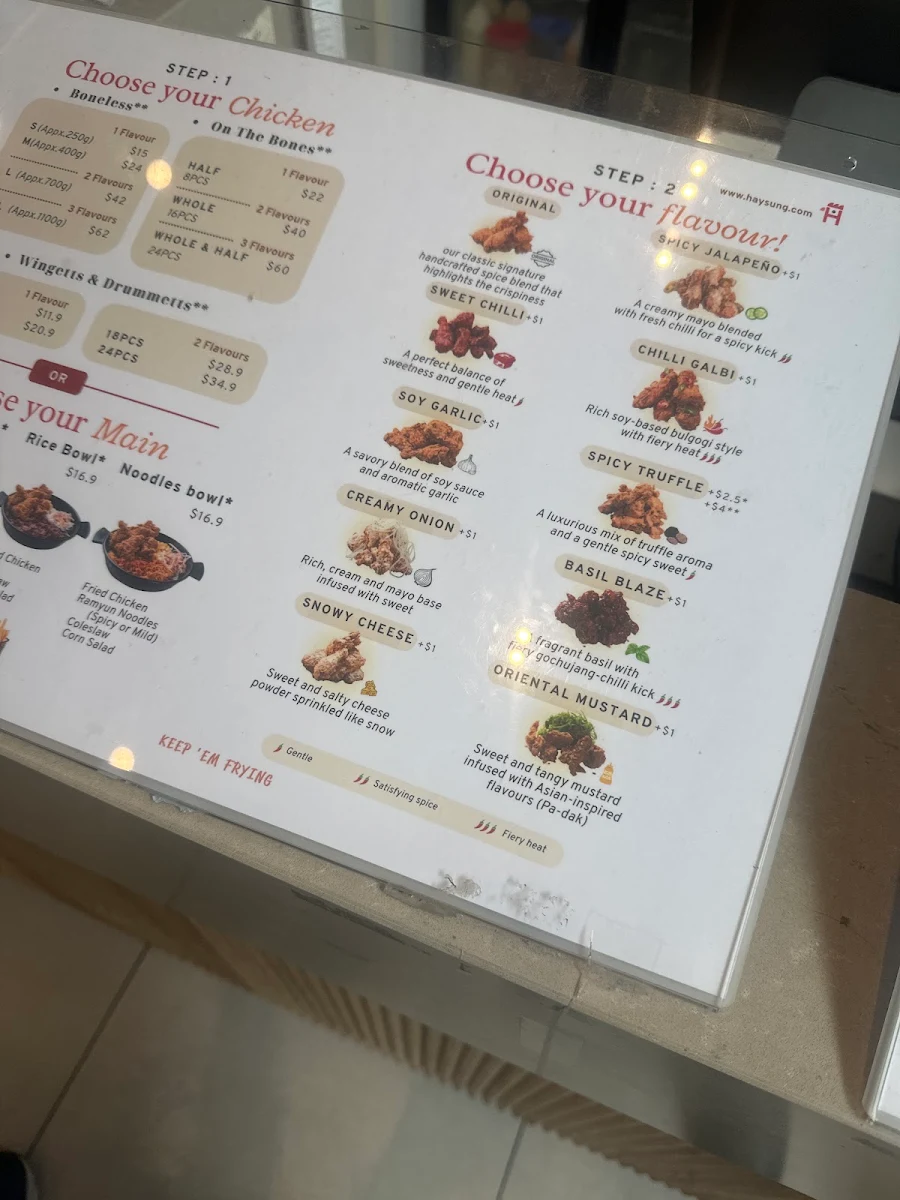 Menu, Haysung Korean Fried Chicken Springvale