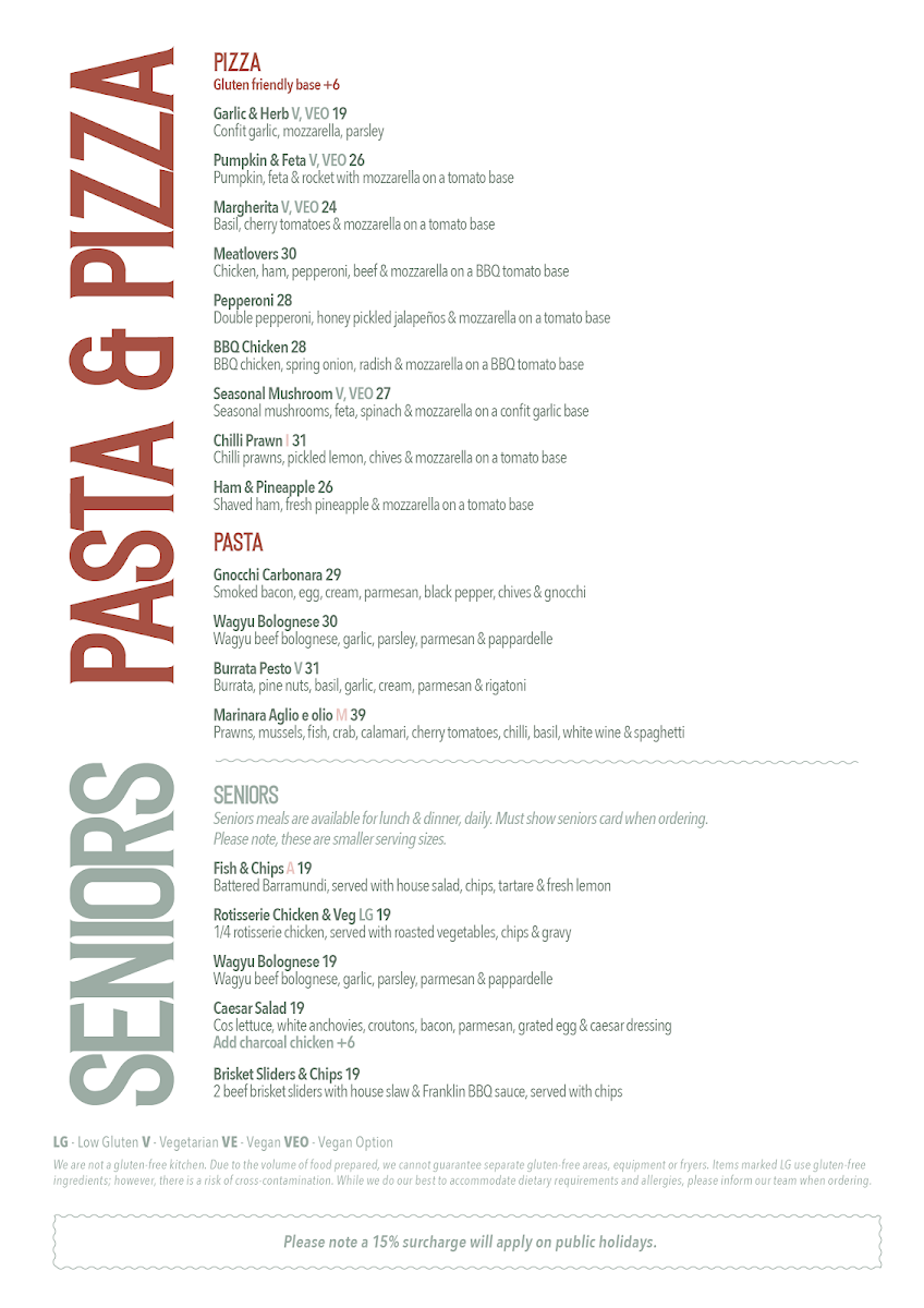 Menu, Grand View Hotel