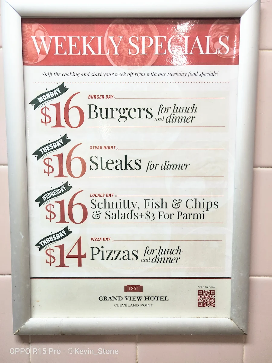 Menu, Grand View Hotel