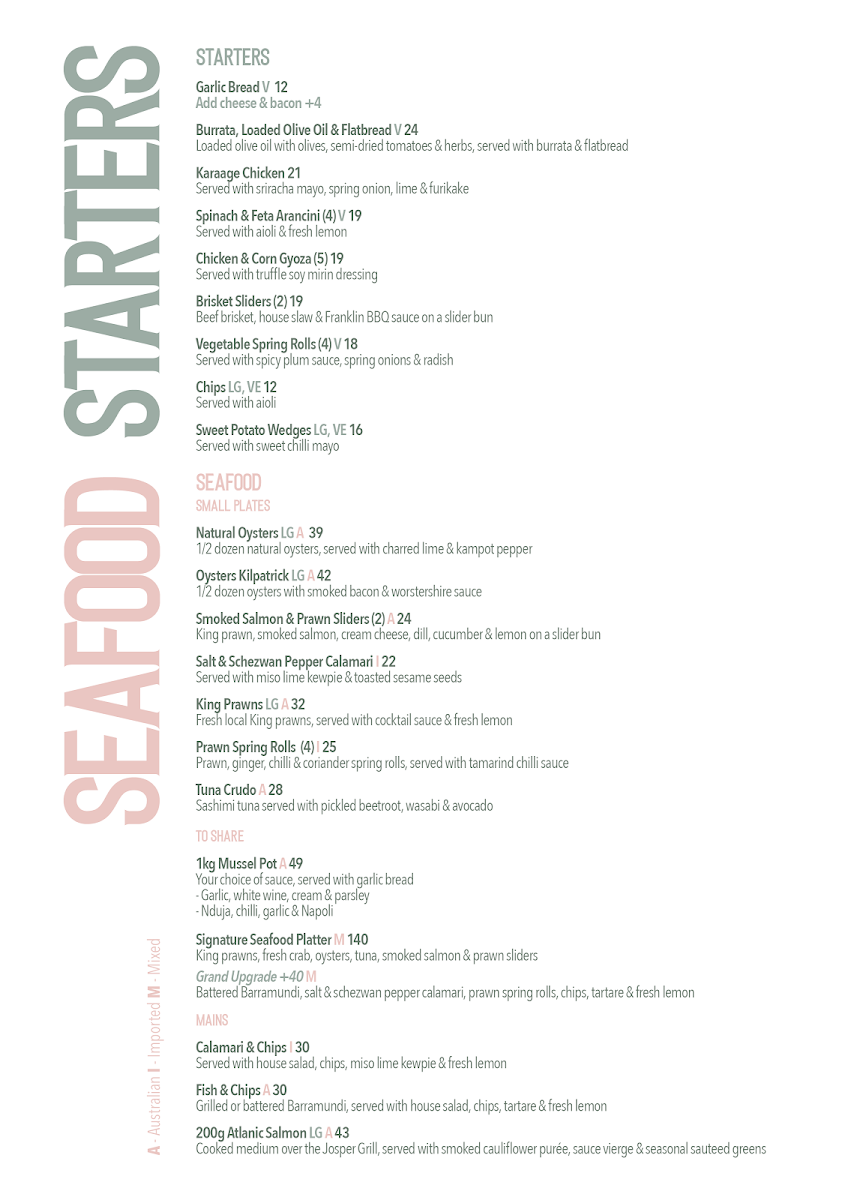 Menu, Grand View Hotel