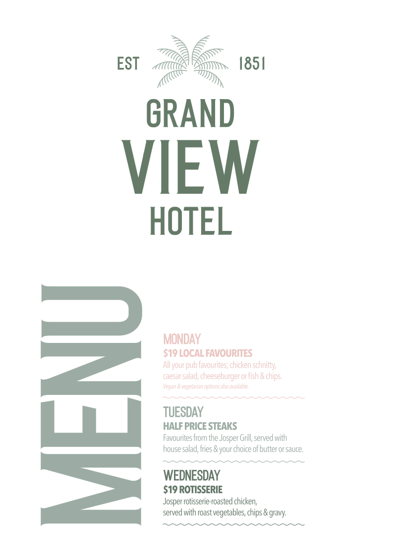 Menu, Grand View Hotel
