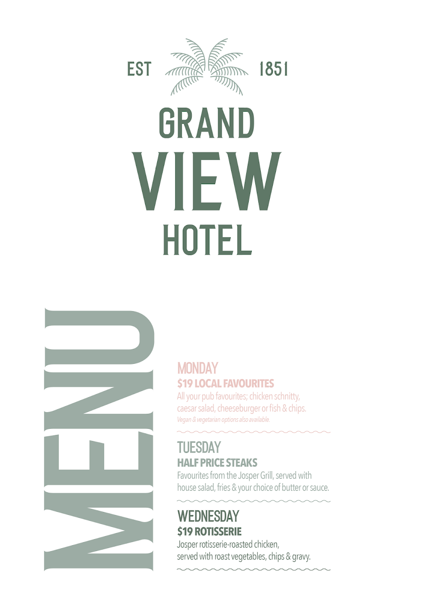 Menu, Grand View Hotel