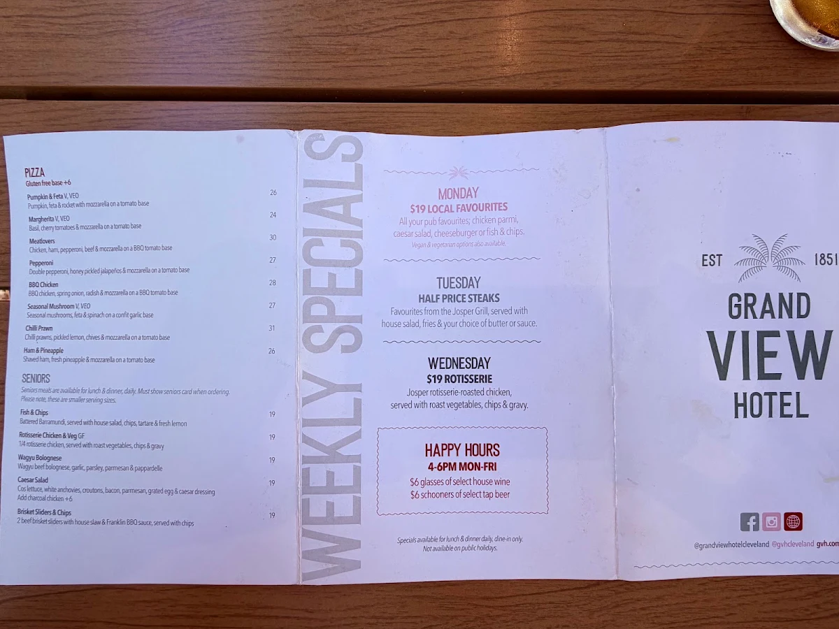 Menu, Grand View Hotel