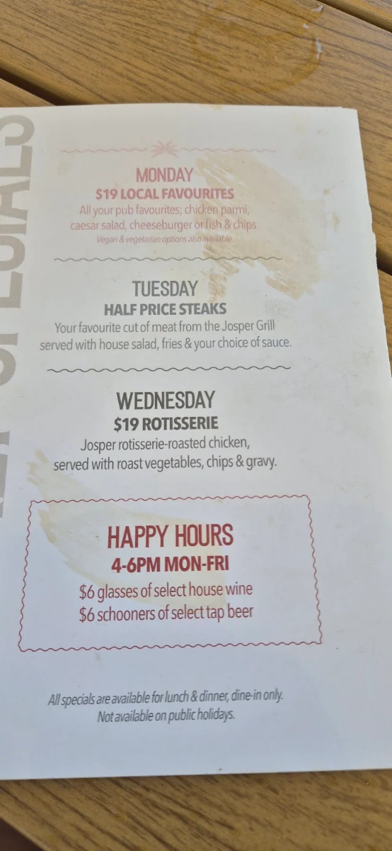 Menu, Grand View Hotel