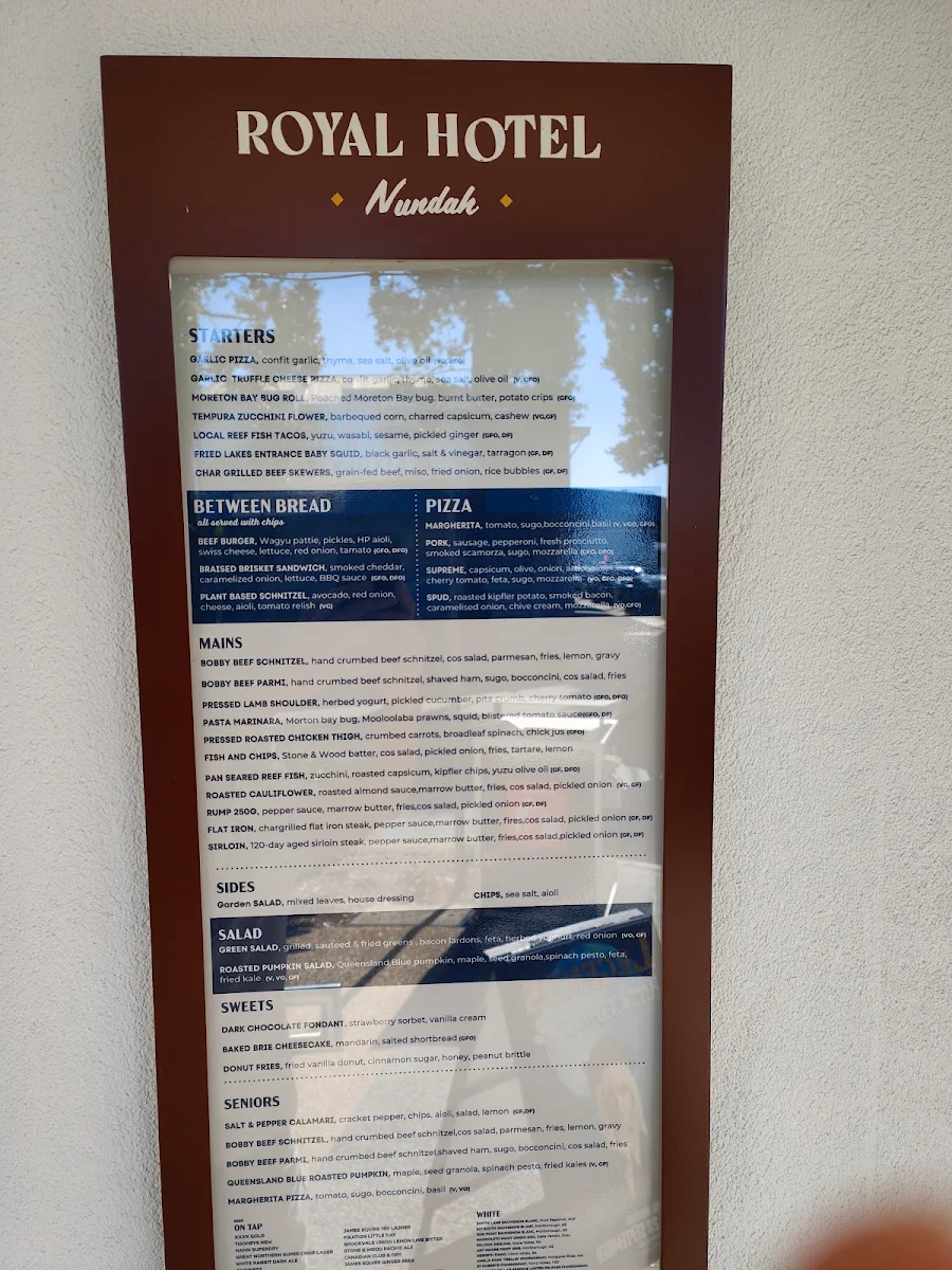 Menu, Royal Hotel, Nundah
