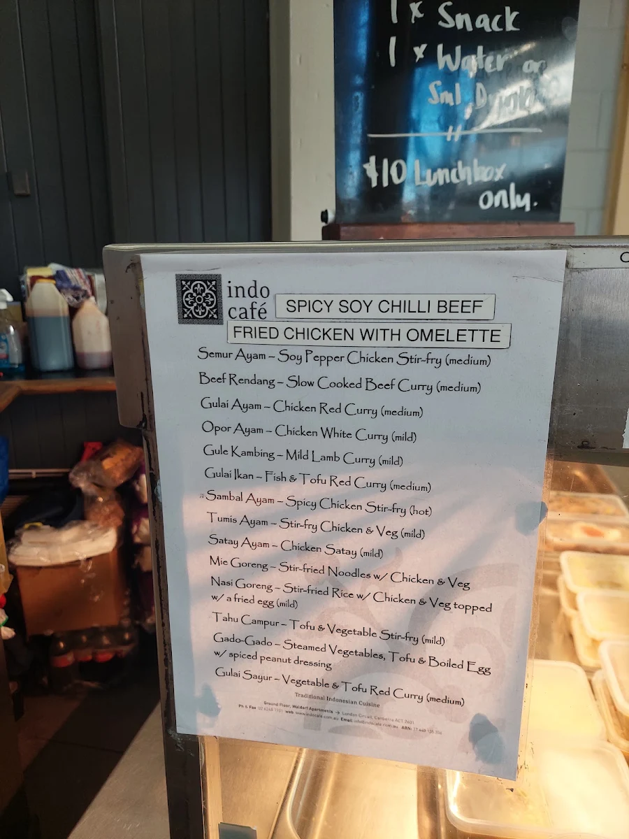 Menu, Indo Cafe