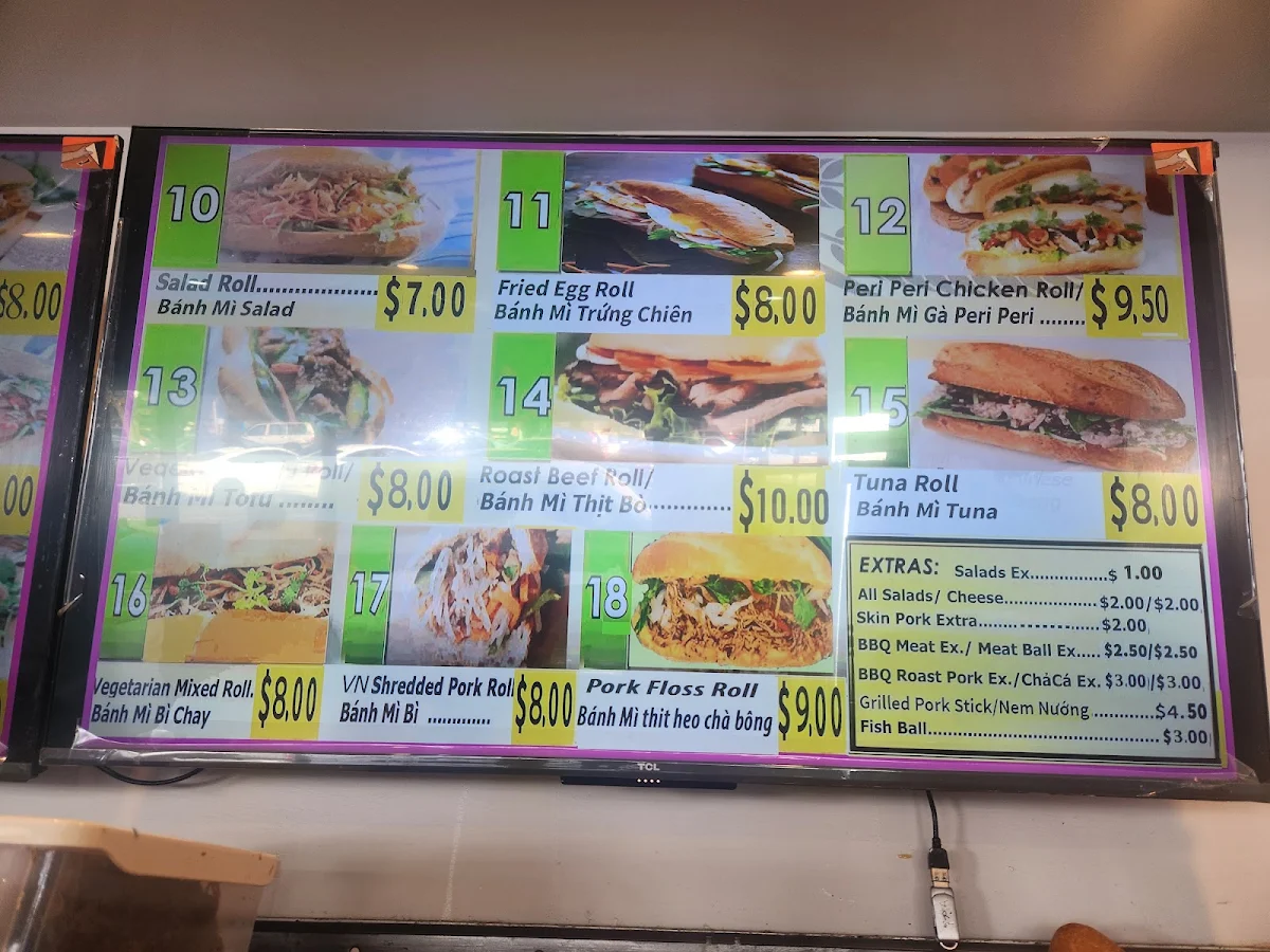 Menu, Thy's Sandwiches