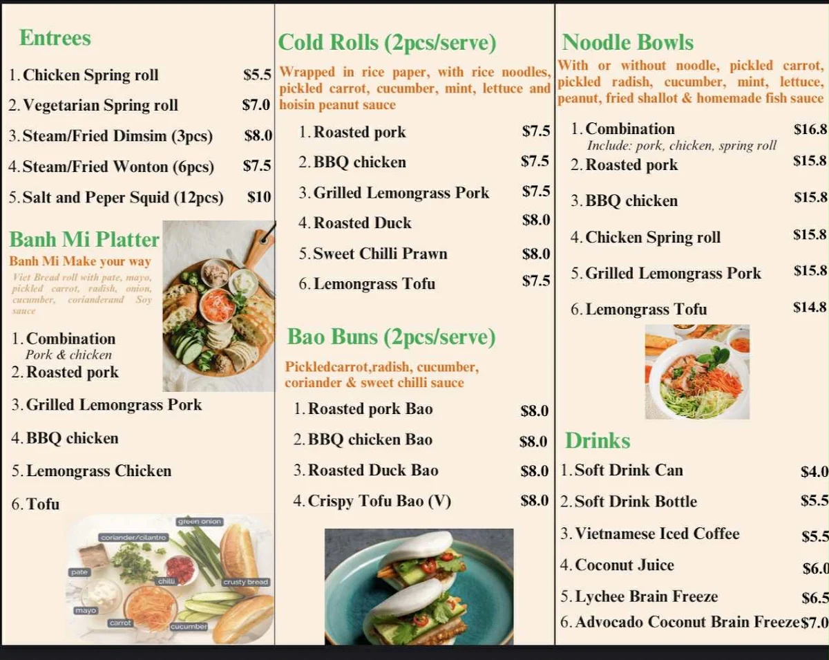 Menu, Golden DnQ - Vietnam Eatery
