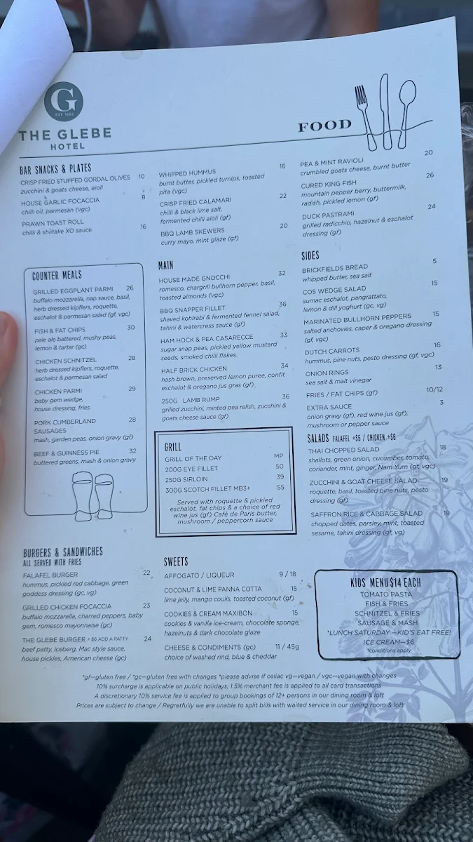 Menu, The Glebe Hotel