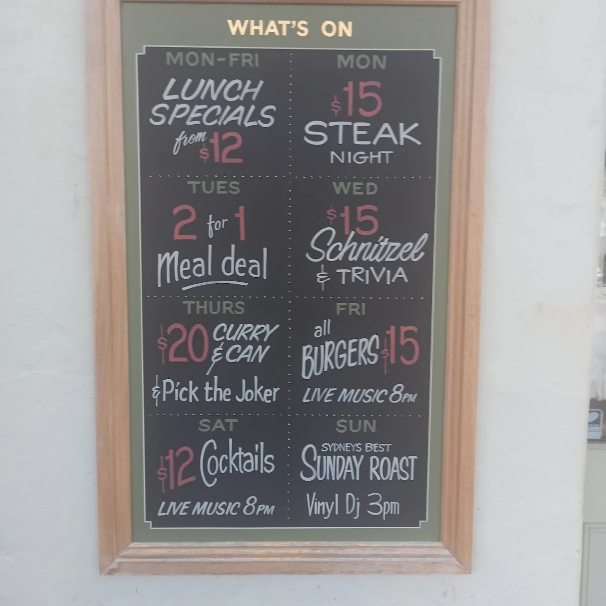Menu, The Glebe Hotel