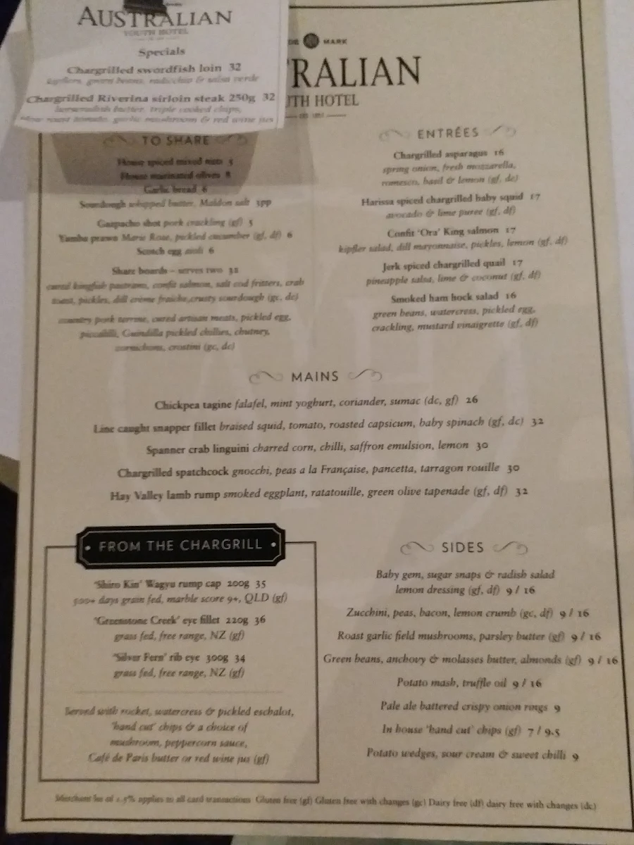 Menu, The Glebe Hotel