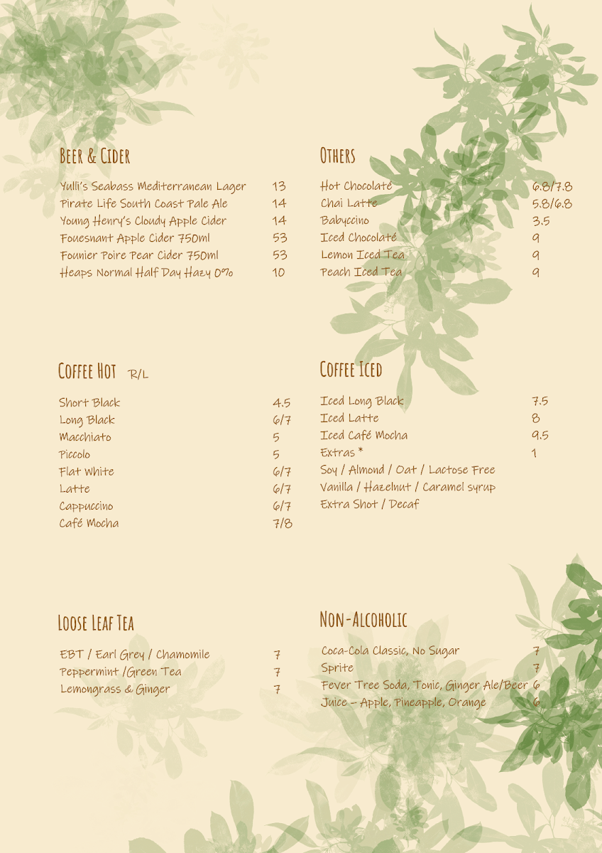 Menu, Joie Brasserie