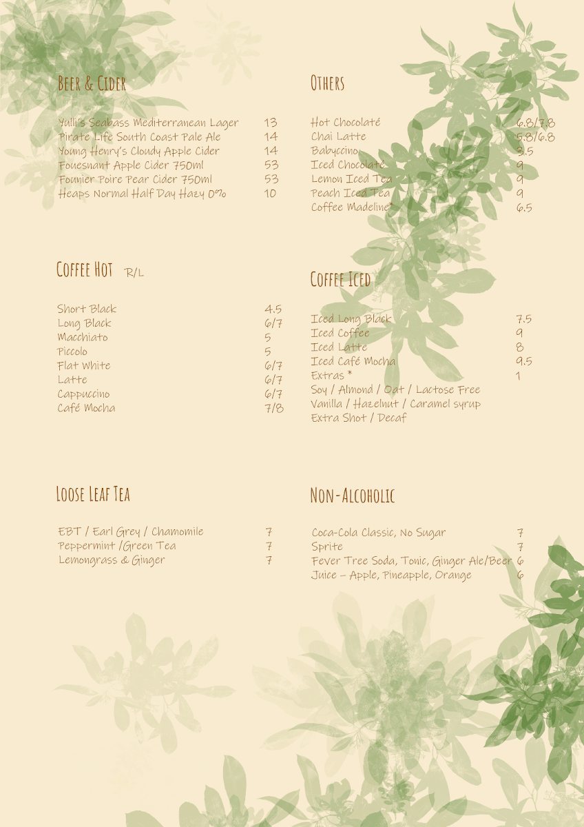 Menu, Joie Brasserie