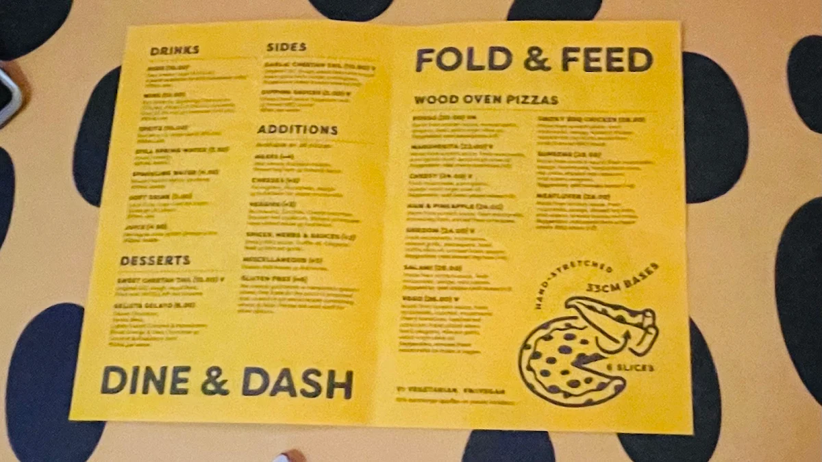 Menu, One Sneaky Cheetah - Ridleyton