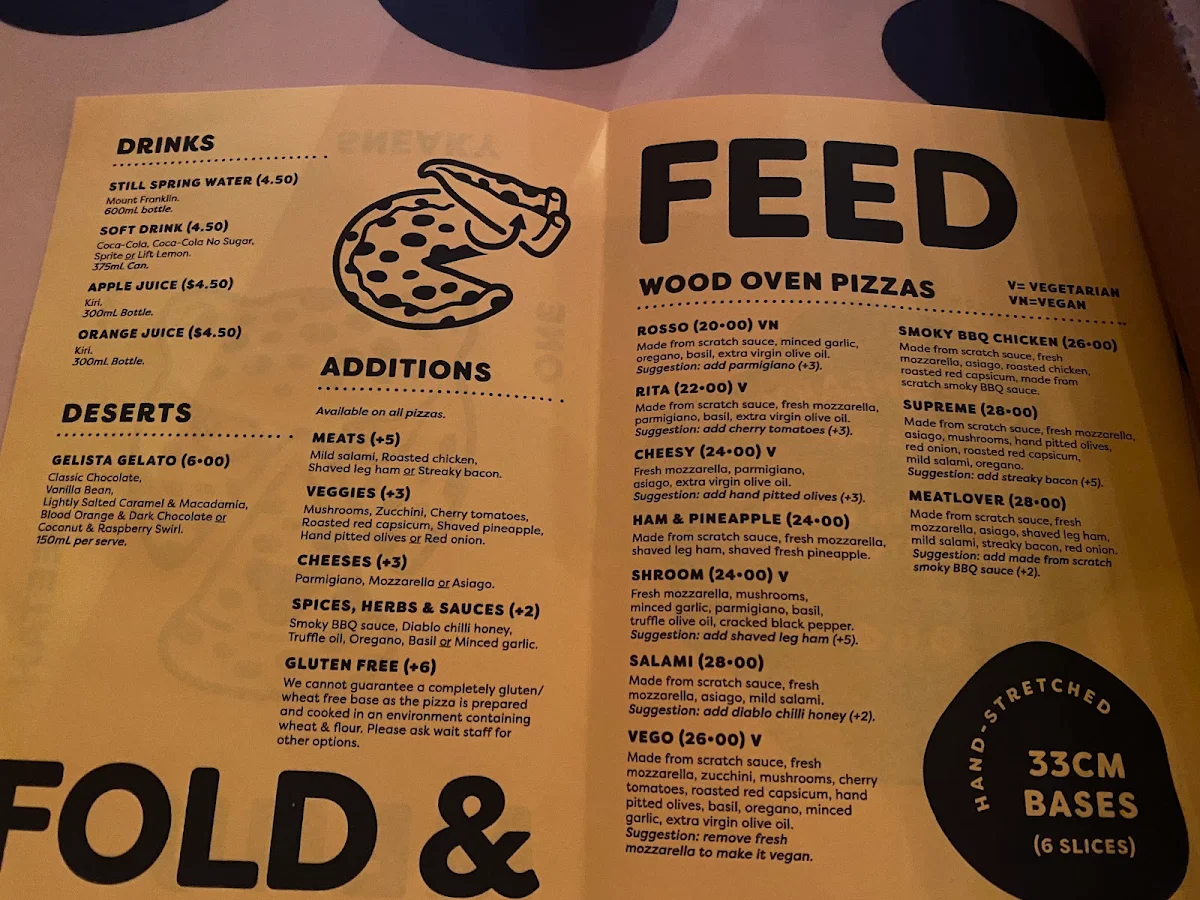 Menu, One Sneaky Cheetah - Ridleyton