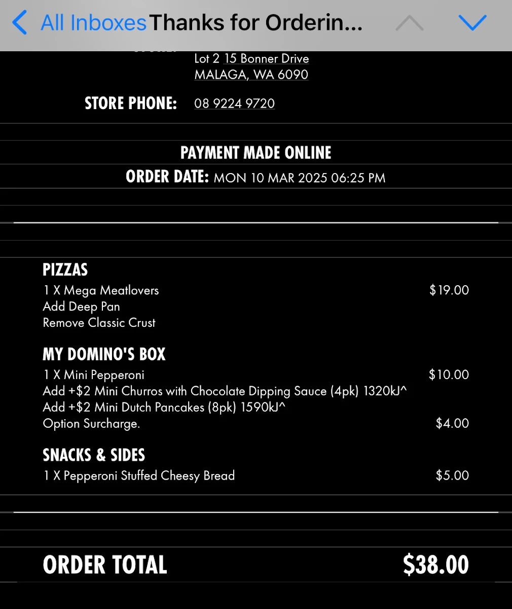 Menu, Domino's Pizza Malaga