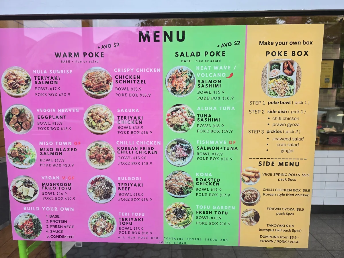 Menu, FISHWAVE Sydney Olympic Park