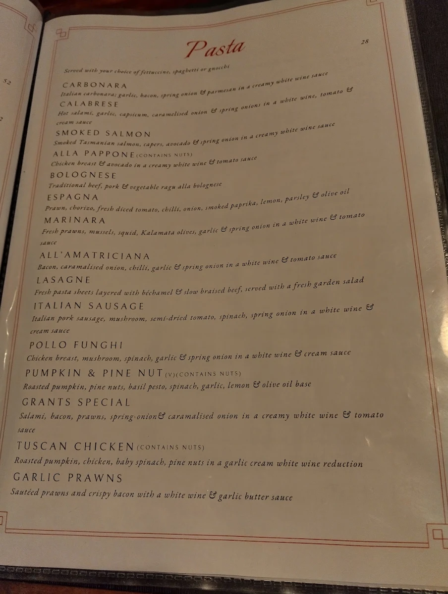 Menu, Bojangles Pizza Restaurant