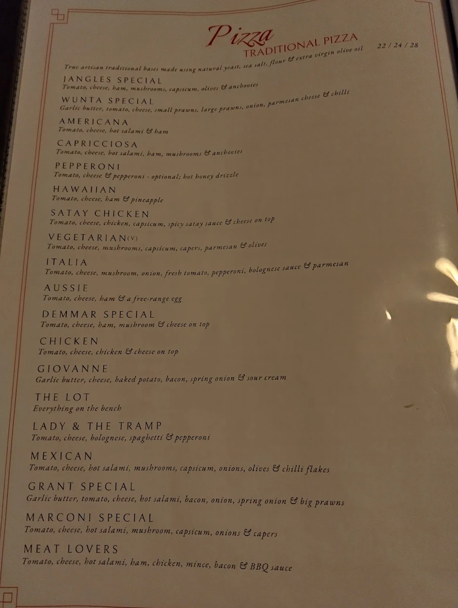 Menu, Bojangles Pizza Restaurant