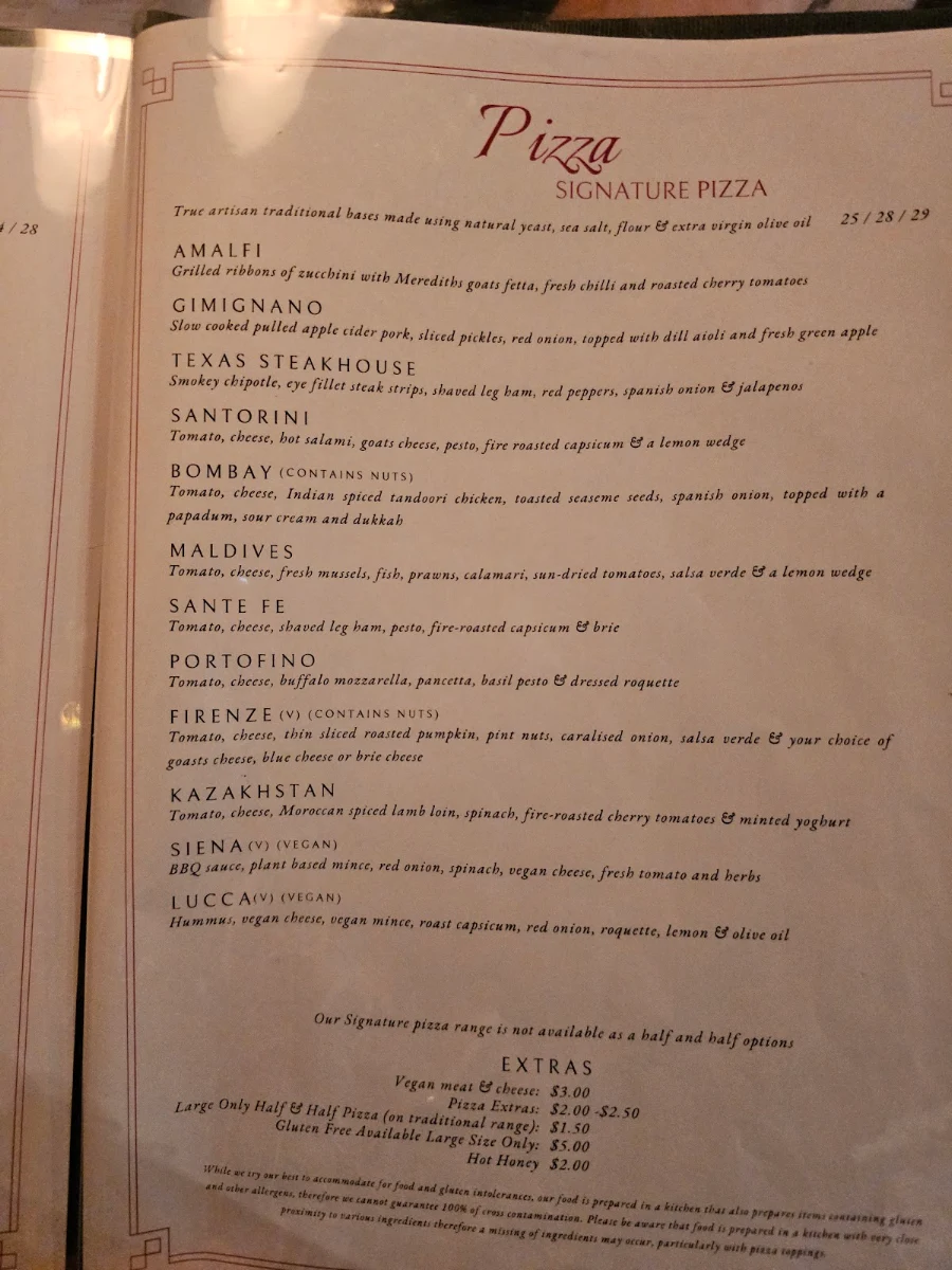 Menu, Bojangles Pizza Restaurant