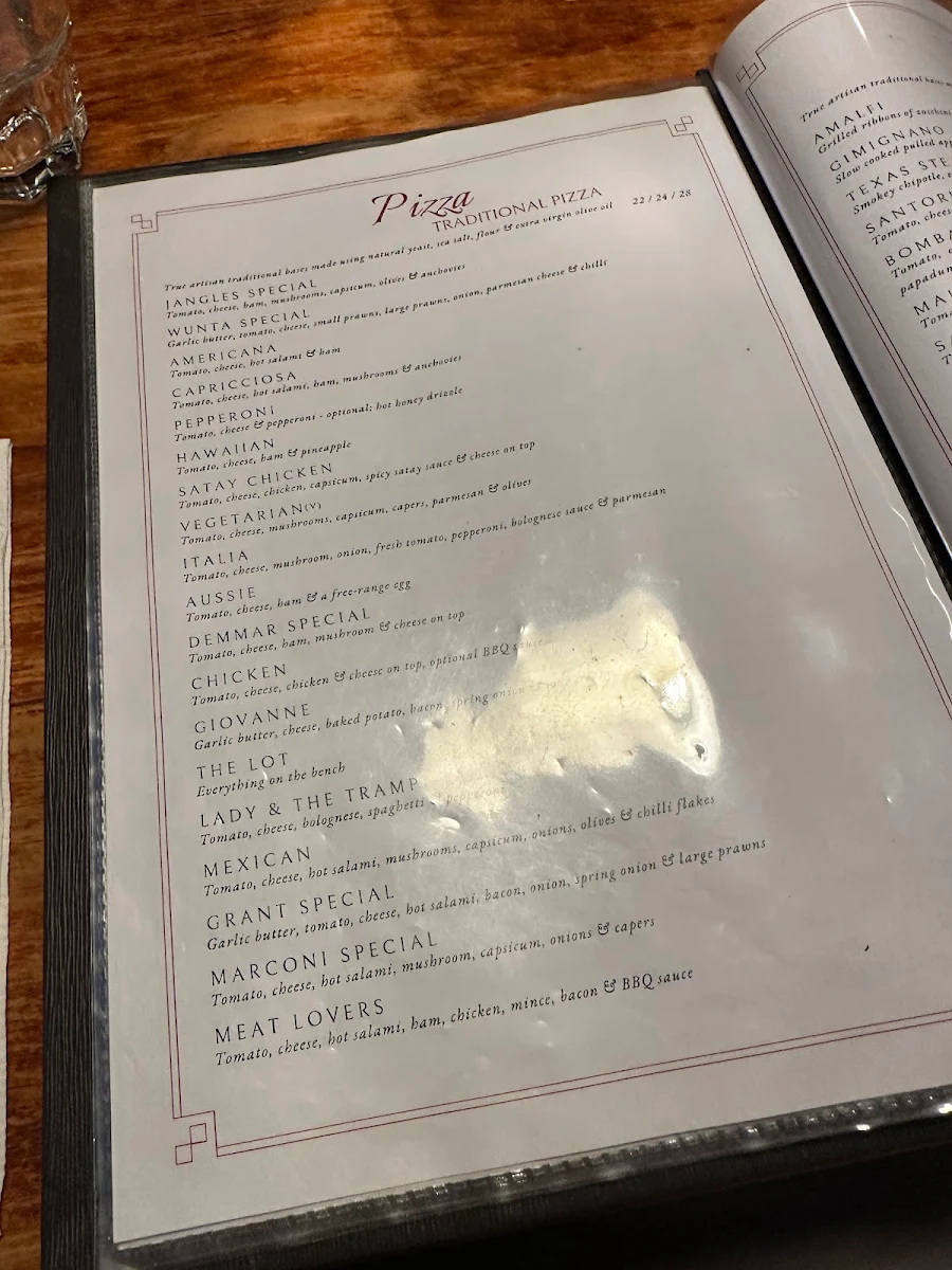 Menu, Bojangles Pizza Restaurant