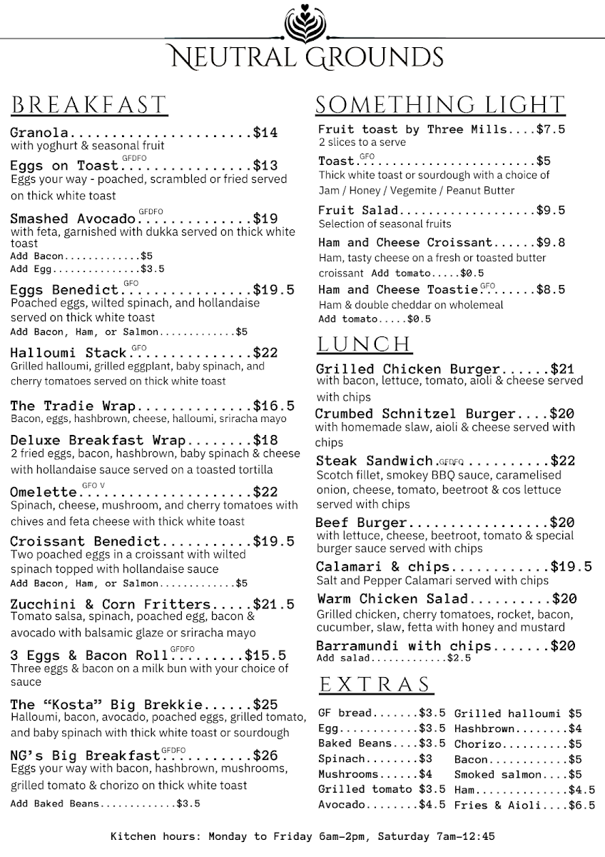 Menu, Neutral Grounds