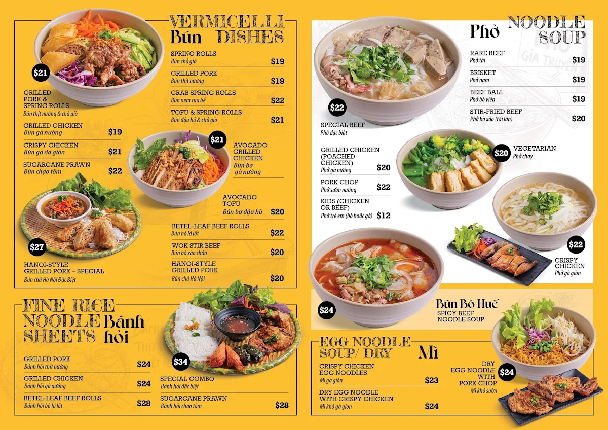 Menu, Kim Long Vietnamese Eatery