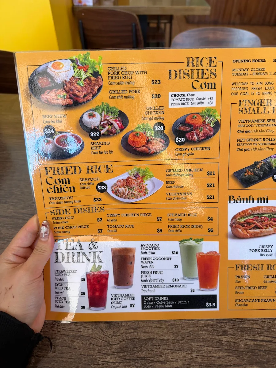 Menu, Kim Long Vietnamese Eatery