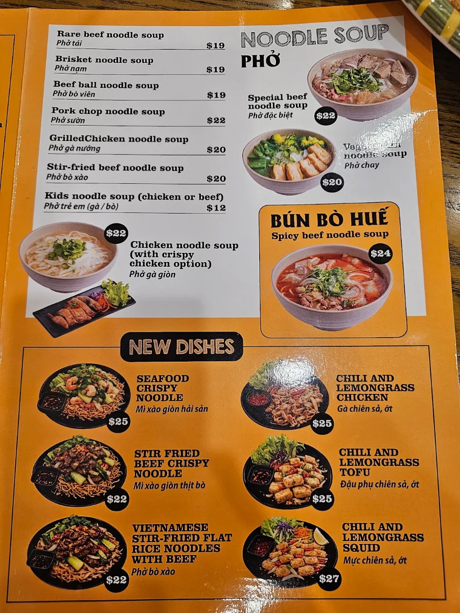 Menu, Kim Long Vietnamese Eatery