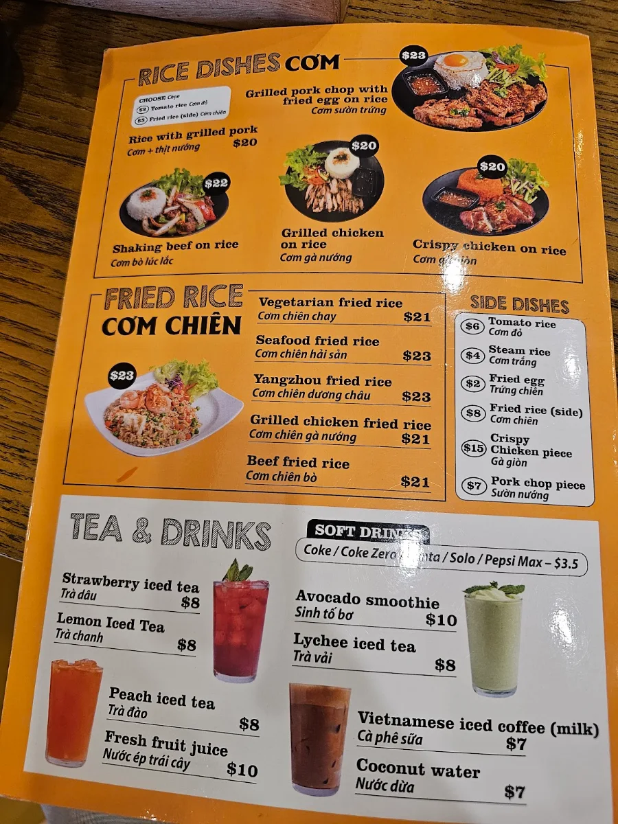 Menu, Kim Long Vietnamese Eatery