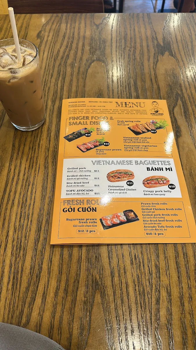 Menu, Kim Long Vietnamese Eatery