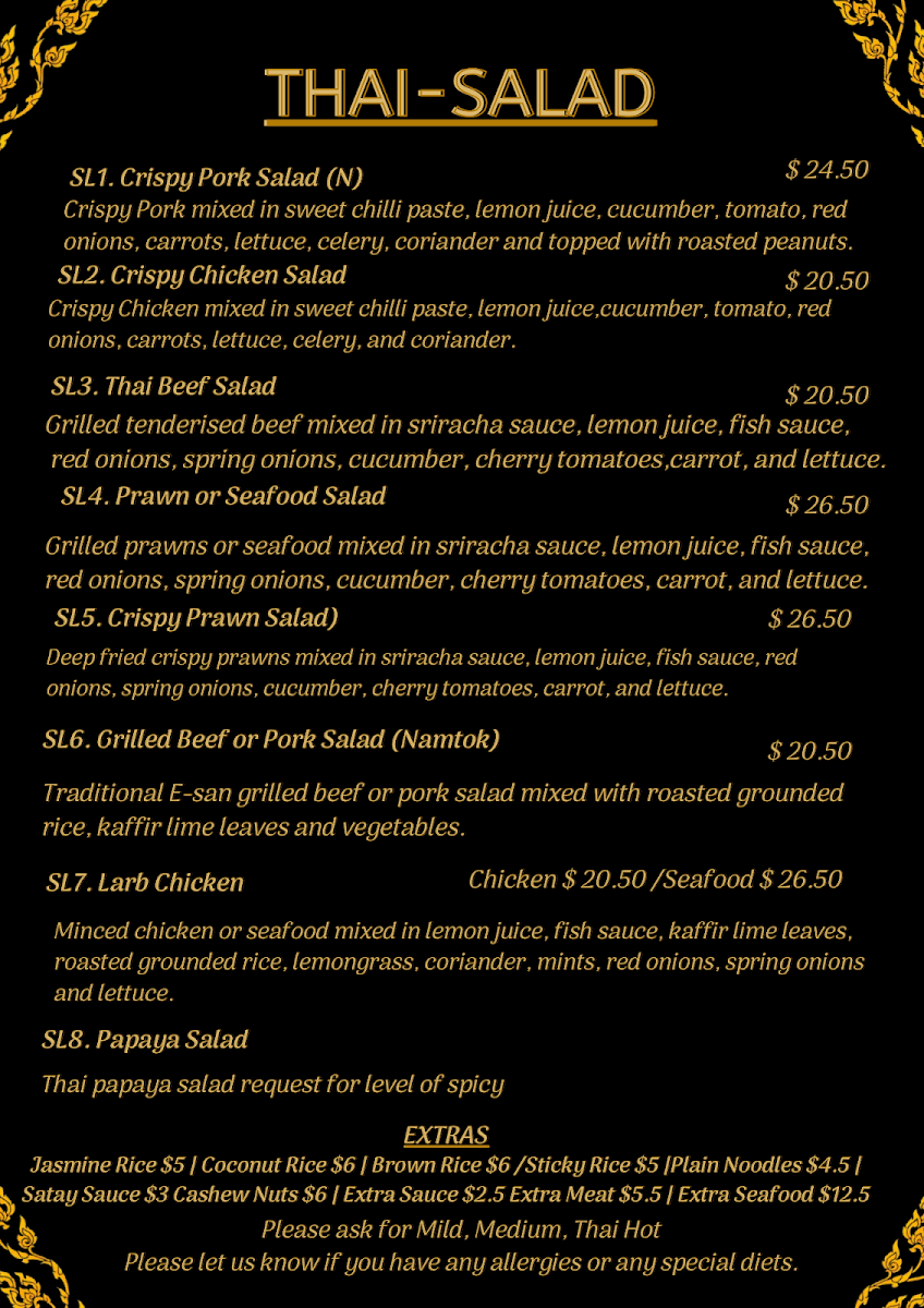 Menu, Thai Smile Restaurant