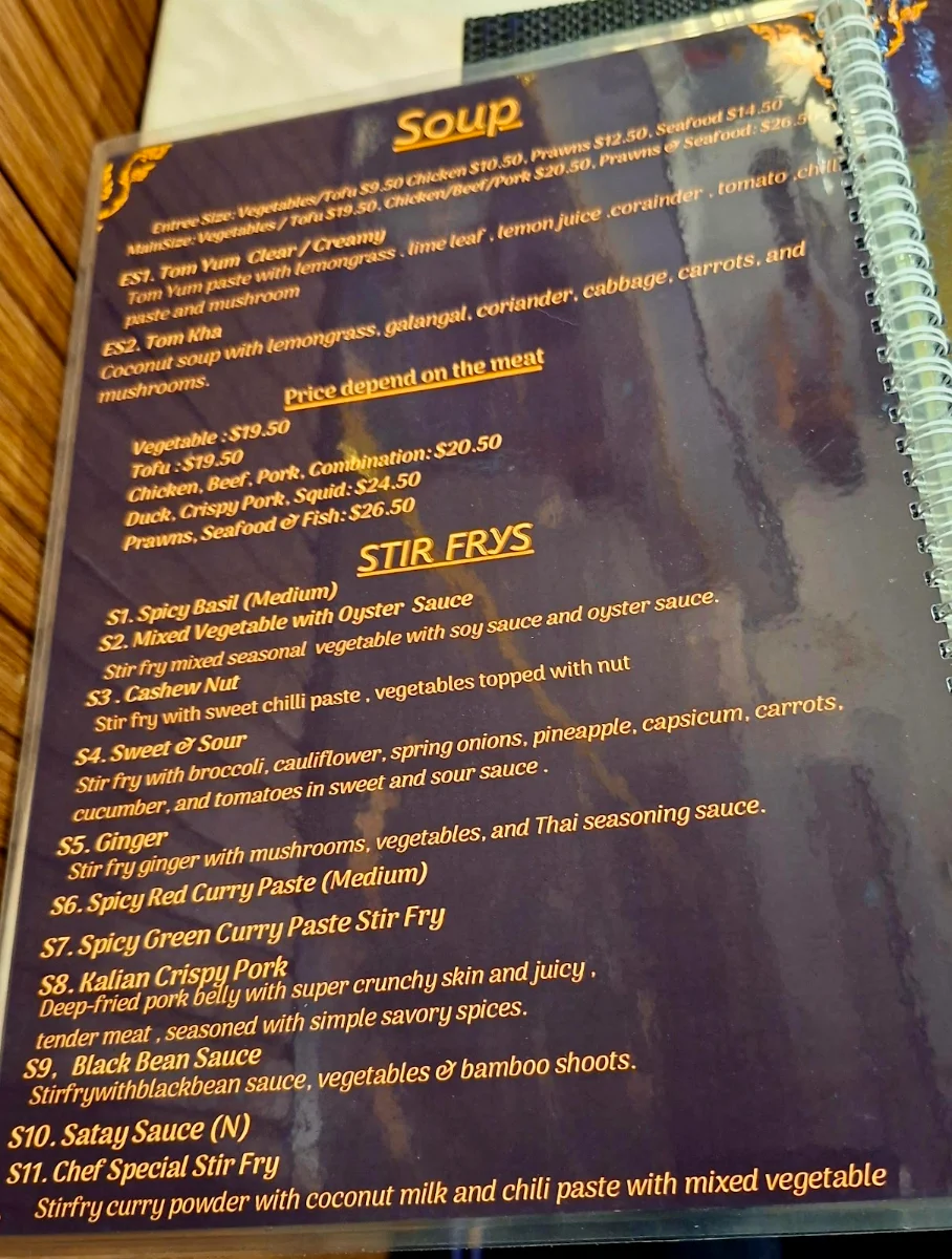 Menu, Thai Smile Restaurant