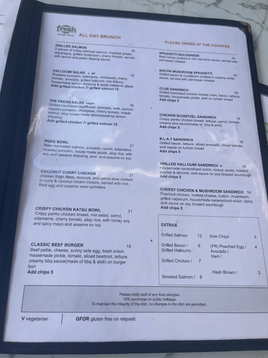 Menu, Fresh Crows Nest Cafe