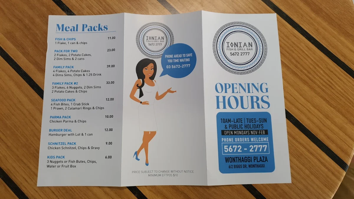 Menu, Ionian Fish and Grill Bar