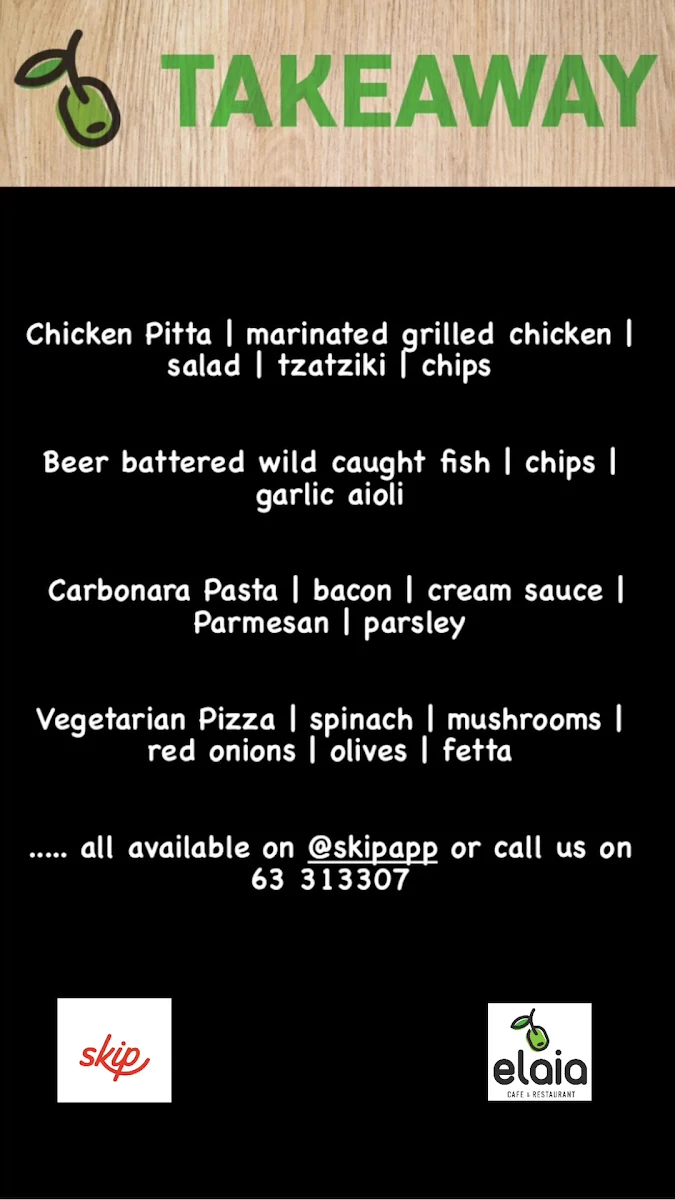 Menu, Elaia Cafe Restaurant