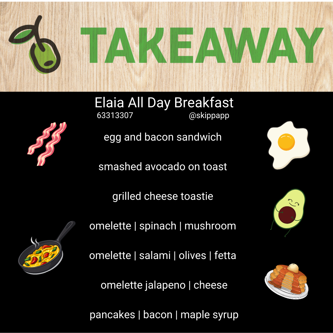 Menu, Elaia Cafe Restaurant