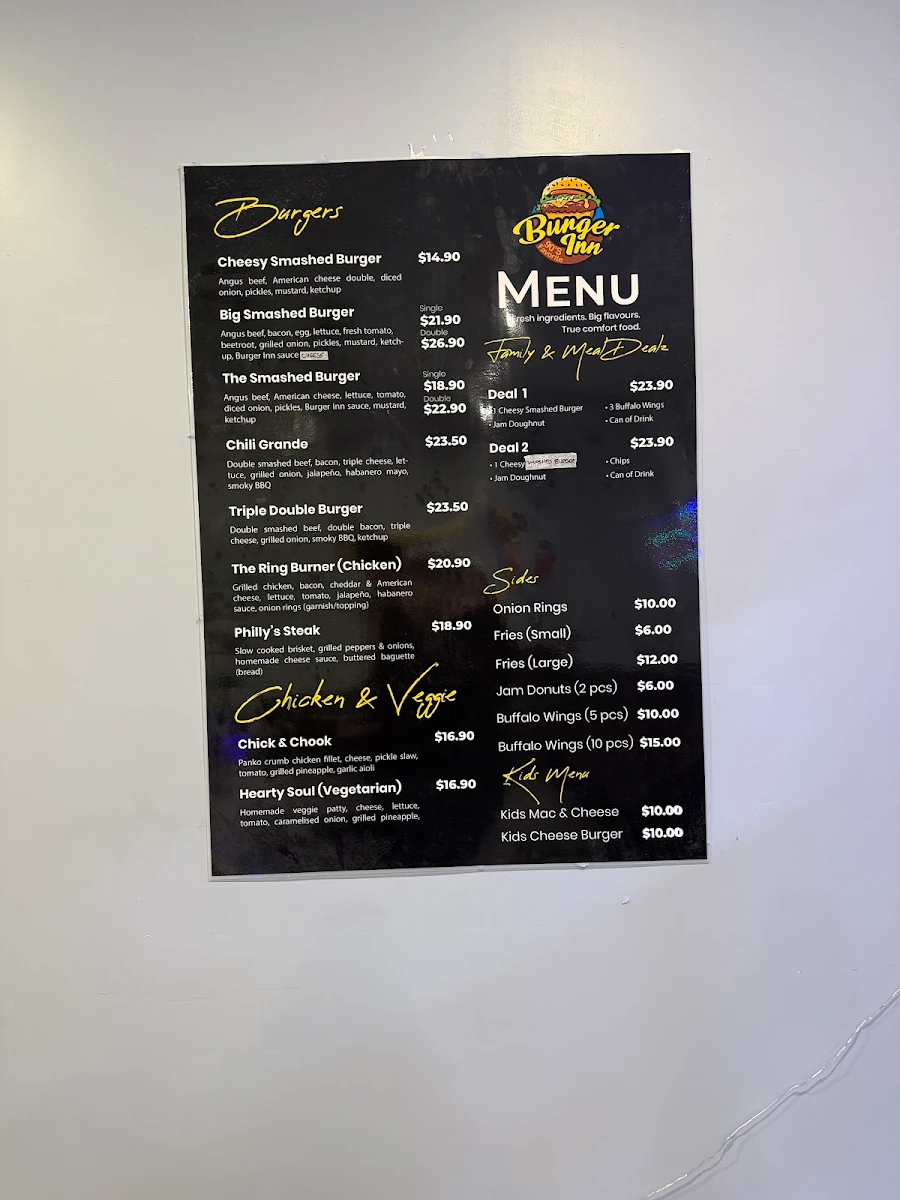 Menu, Burger Inn