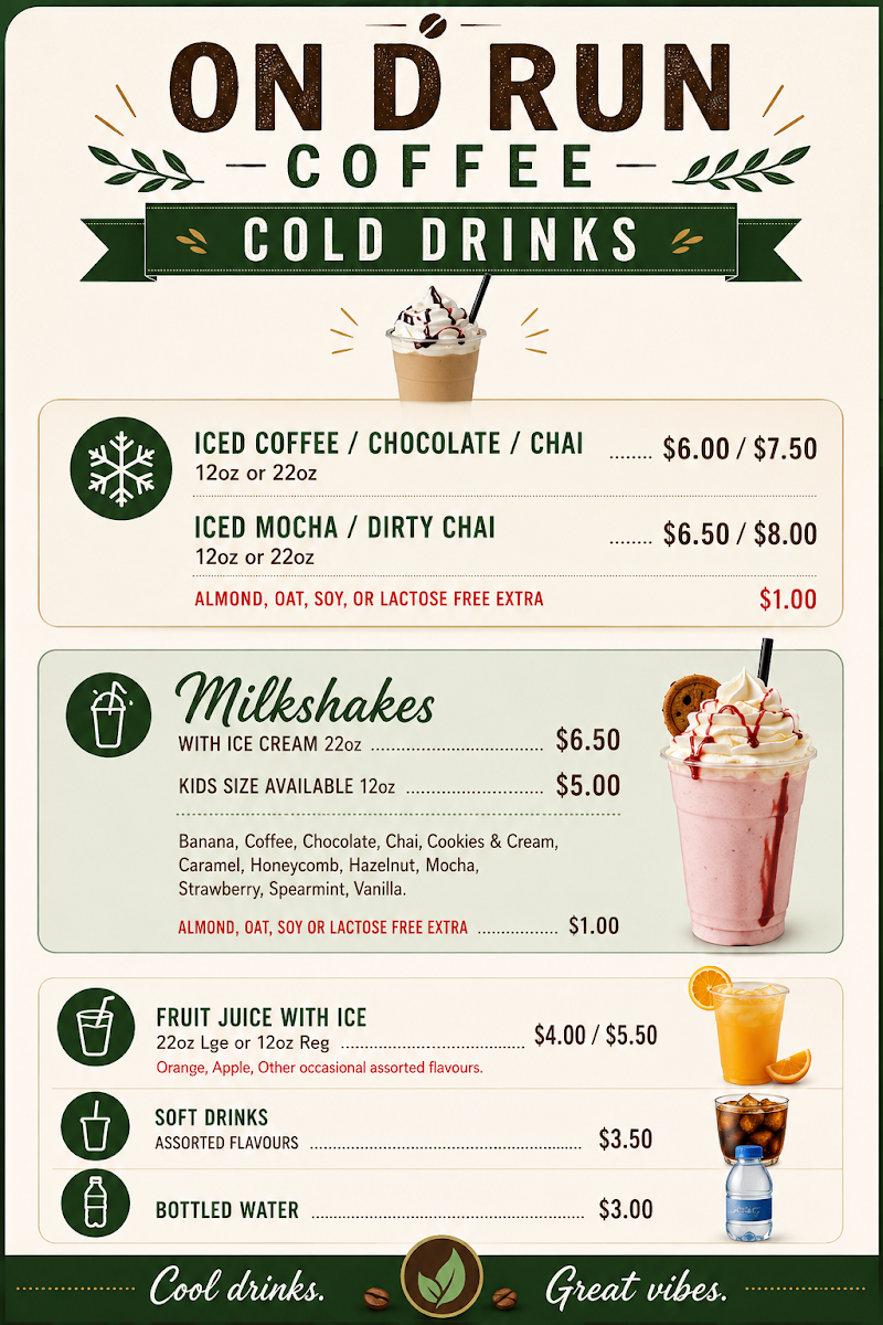 Menu, On D Run Coffee