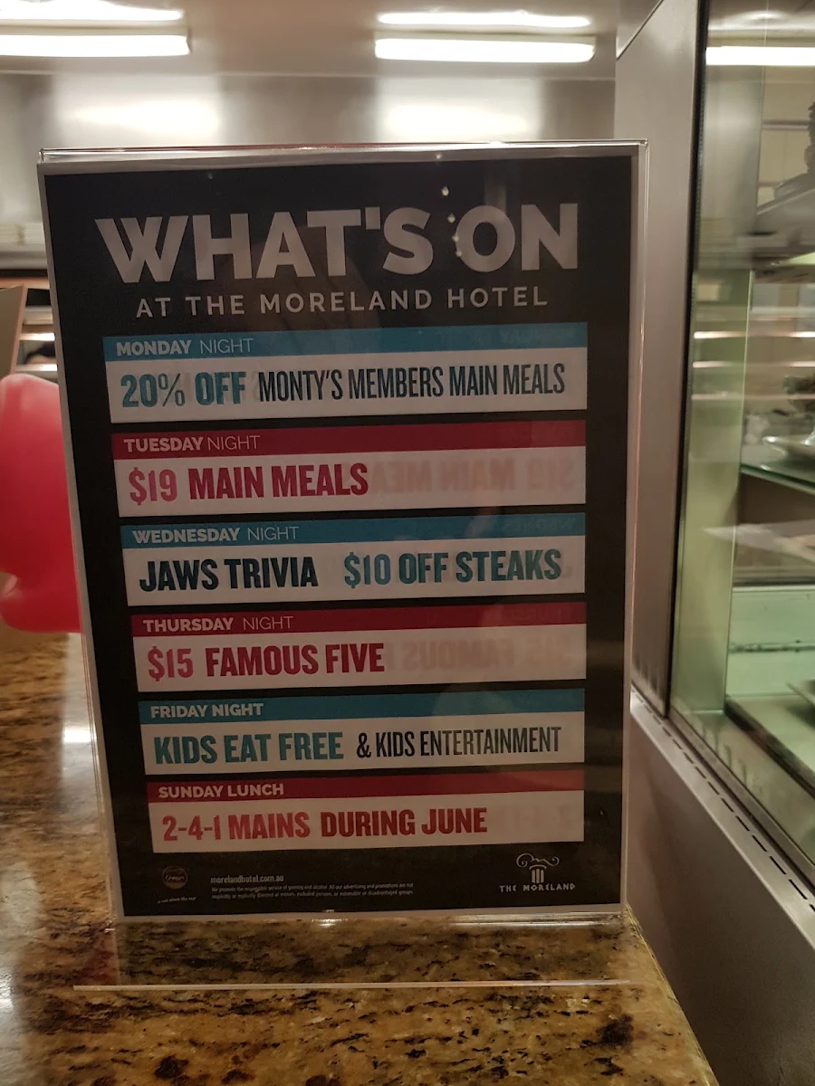 Menu, Moreland Hotel
