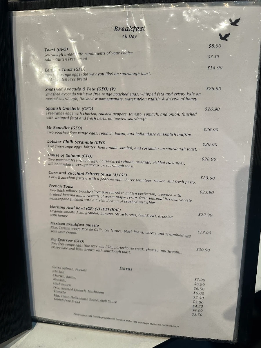 Menu, Sparrow Kitchen