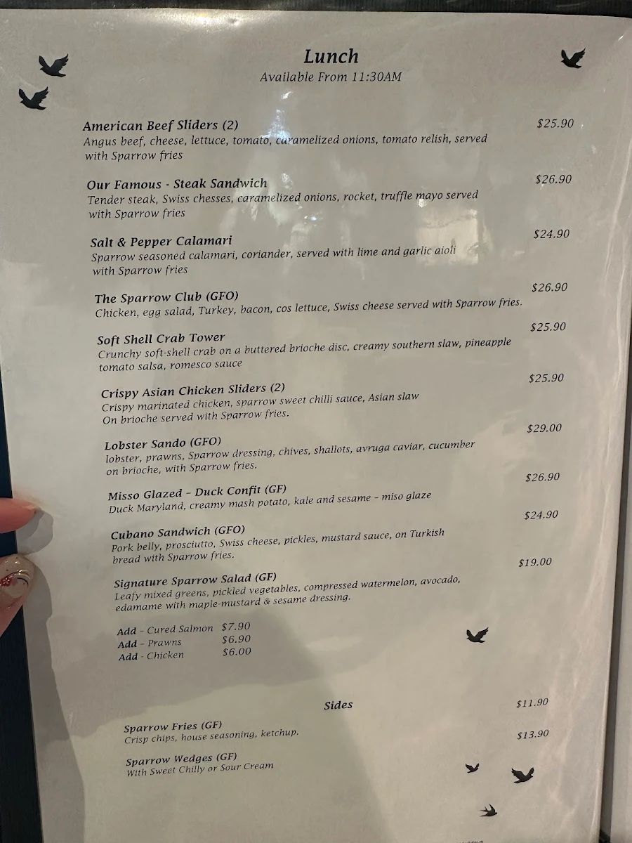 Menu, Sparrow Kitchen
